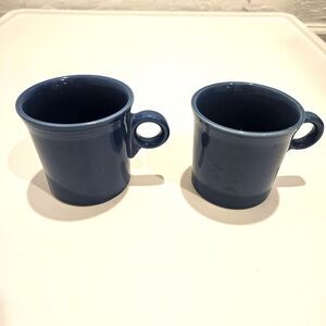 Two Vintage Fiestaware HLC Fiesta USA Blue/Cobalt Tom and Jerry Ring Handle Mugs